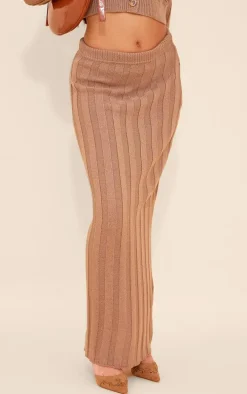 Mocha Wide Rib Textured Knit Maxi Skirt