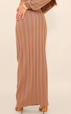 Mocha Wide Rib Textured Knit Maxi Skirt