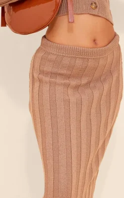Mocha Wide Rib Textured Knit Maxi Skirt