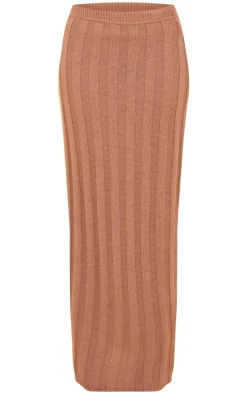 Mocha Wide Rib Textured Knit Maxi Skirt