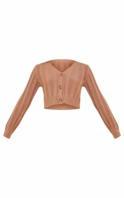 Mocha Wide Rib Textured Knit Button Up Cardigan