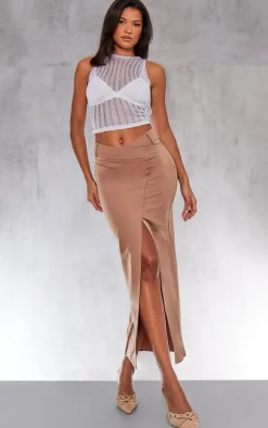 Mocha Woven Tailored Asymmetric Maxi Skirt
