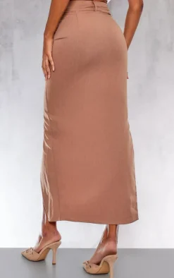 Mocha Woven Tailored Asymmetric Maxi Skirt