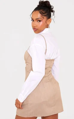 Mocha Woven Tailored Pocket Detail Wrap Front Mini Dress