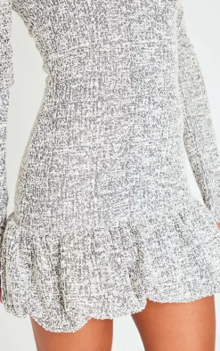 Monochrome Bardot Boucle Puffball Mini Dress