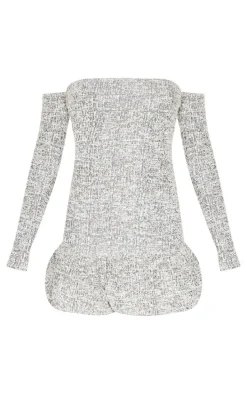 Monochrome Bardot Boucle Puffball Mini Dress