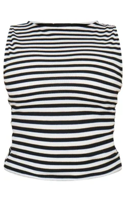 Monochrome Boat Neck Striped Vest Top