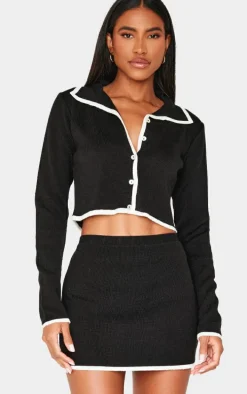 Monochrome Button Up Cropped Knit Shirt