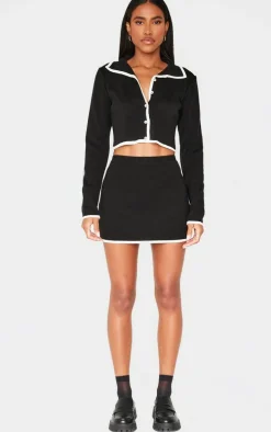 Monochrome Button Up Cropped Knit Shirt