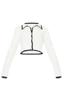 Monochrome Button Up Cropped Knit Shirt