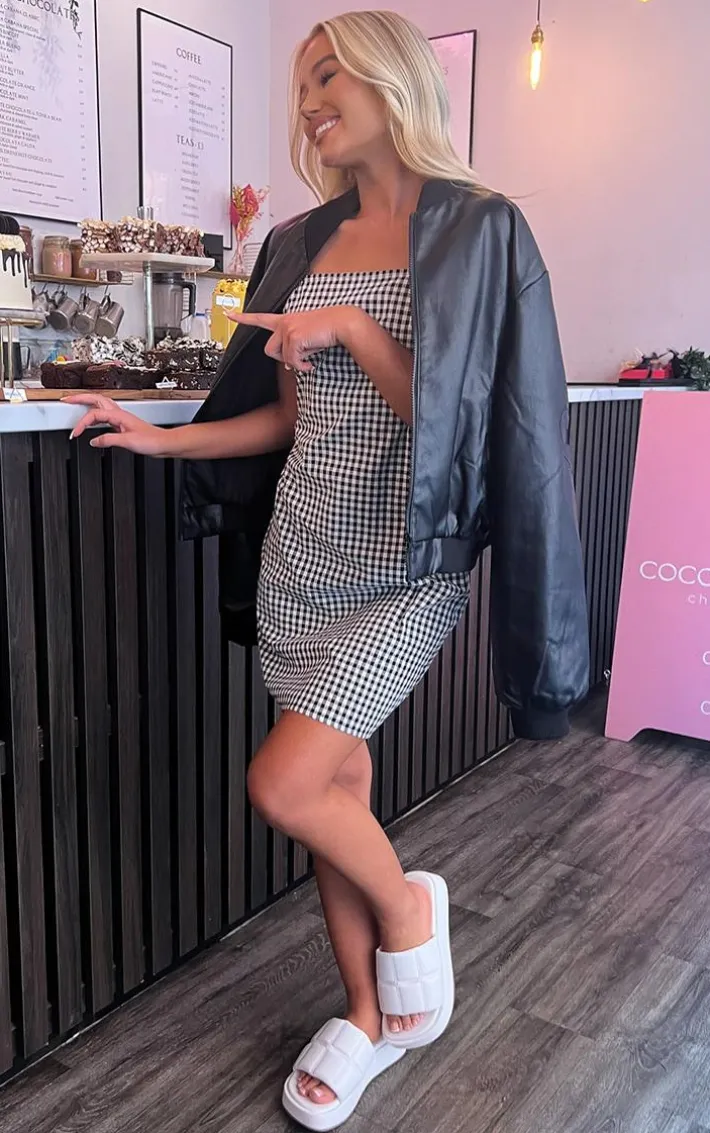 Monochrome Check Cut Out Ruched Side Bodycon Dress