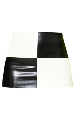 Monochrome Checkerboard PU Mini Skirt