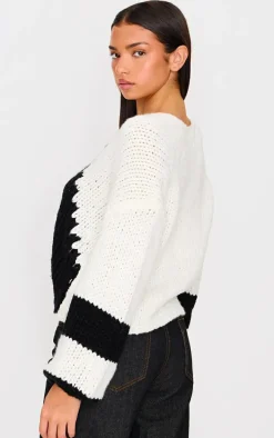 Monochrome Chunky Knit Tie Front Cardigan