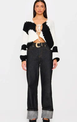 Monochrome Chunky Knit Tie Front Cardigan