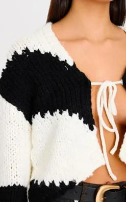 Monochrome Chunky Knit Tie Front Cardigan