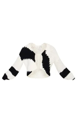 Monochrome Chunky Knit Tie Front Cardigan