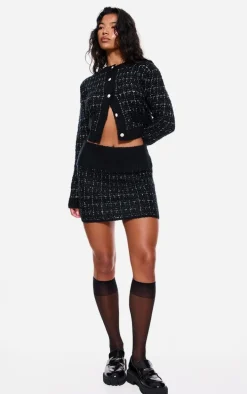 Monochrome Contrast Boucle Knit Mini Skirt
