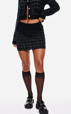 Monochrome Contrast Boucle Knit Mini Skirt