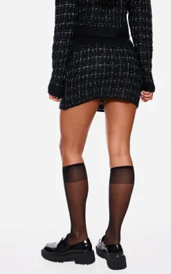Monochrome Contrast Boucle Knit Mini Skirt