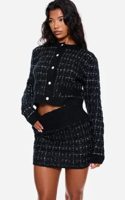 Monochrome Contrast Boucle Knit Mini Skirt