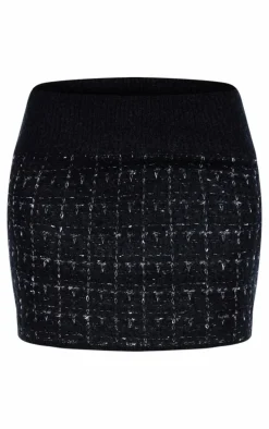 Monochrome Contrast Boucle Knit Mini Skirt