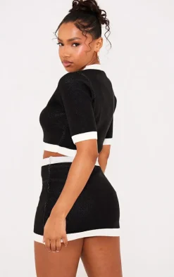 Monochrome Contrast Hem Button Up Mini Cardigan