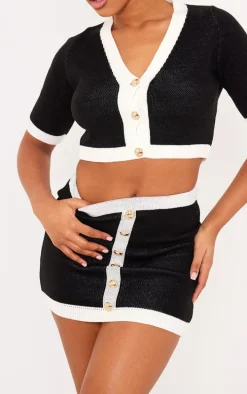 Monochrome Contrast Hem Button Up Mini Cardigan