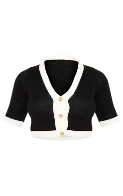 Monochrome Contrast Hem Button Up Mini Cardigan