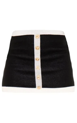 Monochrome Contrast Hem Button Up Mini Skirt
