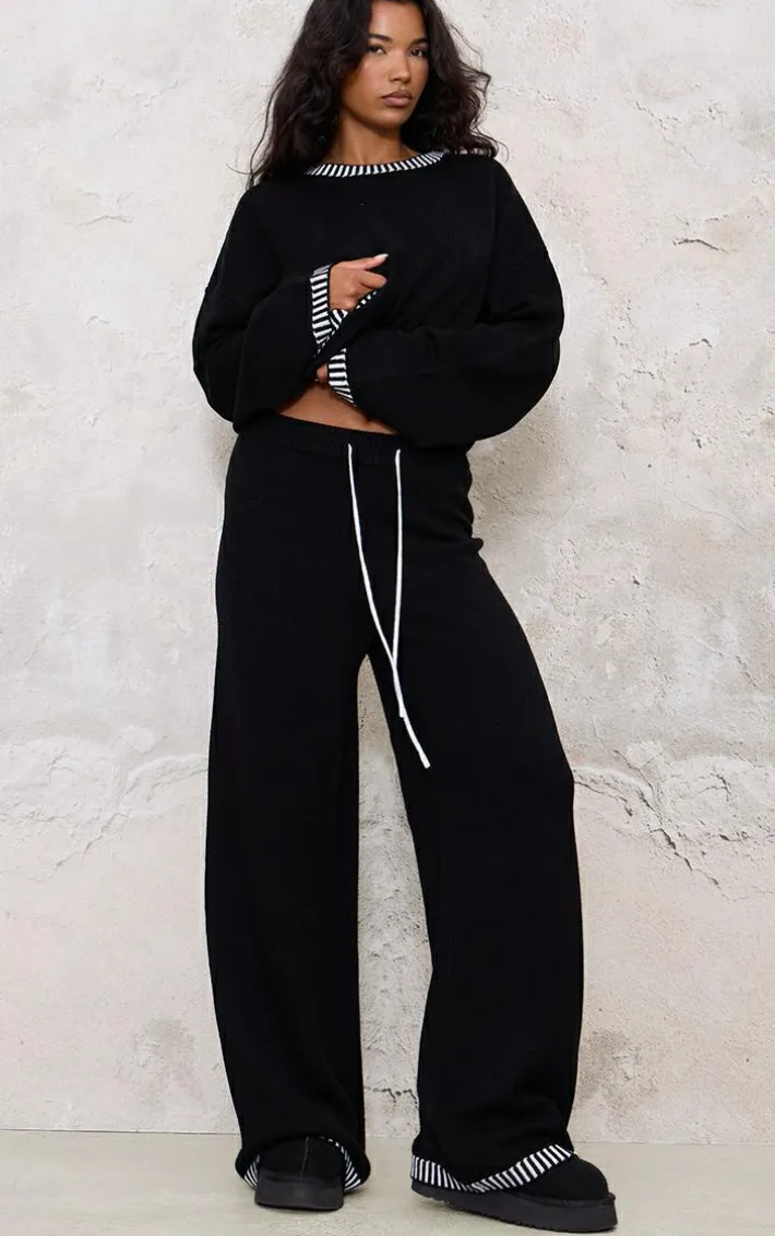 Monochrome Contrast Stitch Detail Knit Oversized Sweater