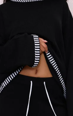 Monochrome Contrast Stitch Detail Knit Oversized Sweater