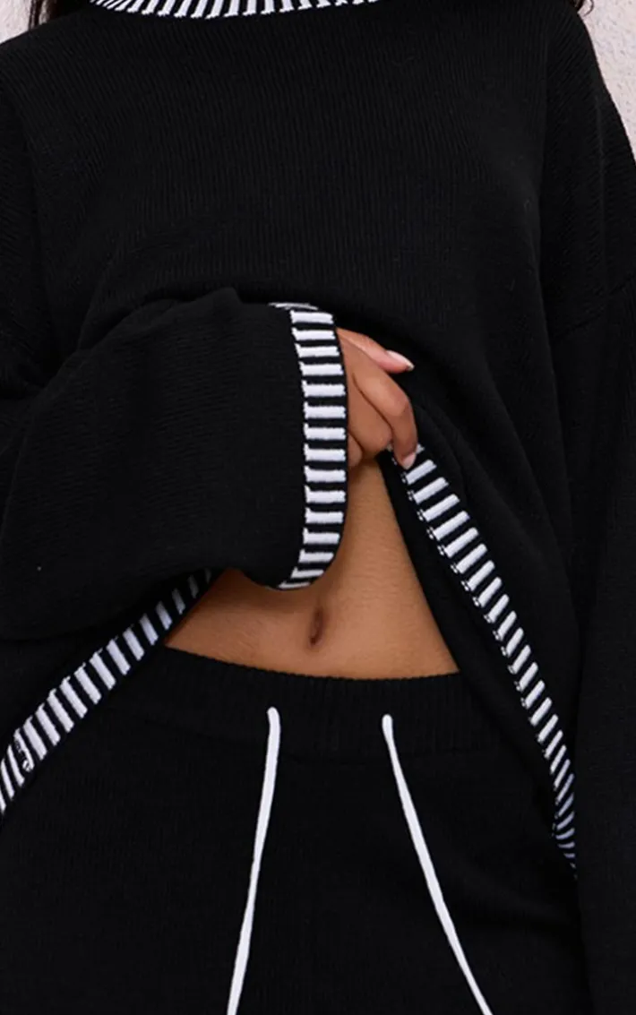 Monochrome Contrast Stitch Detail Knit Oversized Sweater