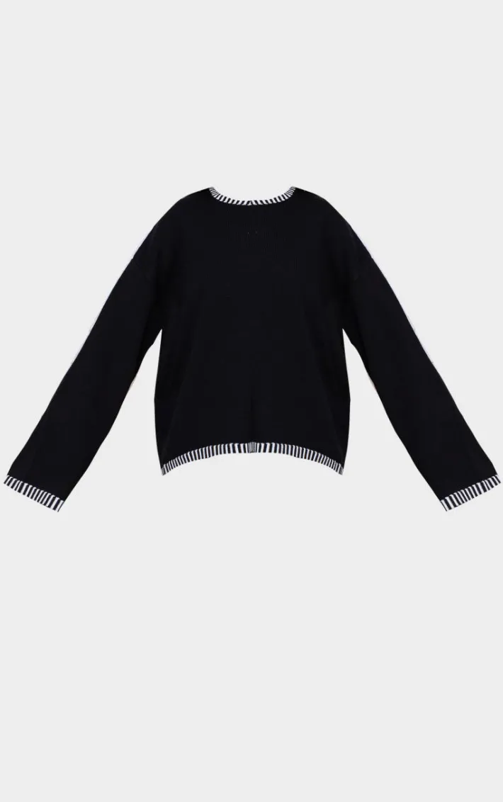 Monochrome Contrast Stitch Detail Knit Oversized Sweater