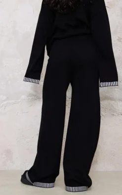 Monochrome Contrast Stitch Detail Knit Drawstring Waist Pants