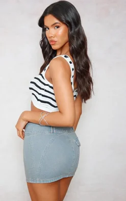 Monochrome Crochet Wave Stitch Knit Tank