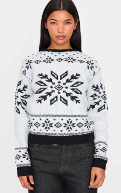 Monochrome Fairisle Printed Oversized Knitted Christmas Sweater