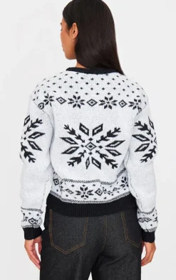Monochrome Fairisle Printed Oversized Knitted Christmas Sweater