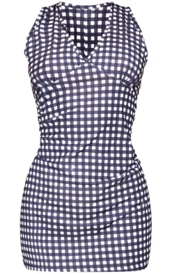 Monochrome Gingham Scoop Neck Shift Dress
