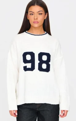 Monochrome Knit Oversized Embroidered Sweater