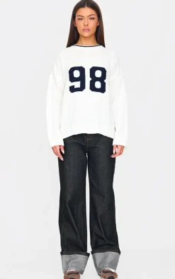 Monochrome Knit Oversized Embroidered Sweater