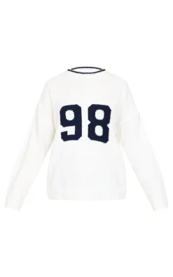 Monochrome Knit Oversized Embroidered Sweater