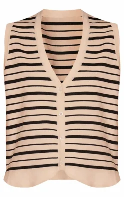 Monochrome Knitted Stripe Button Up Vest