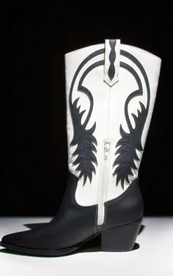 Monochrome Pu Point Toe Contrast Knee High Western Boots