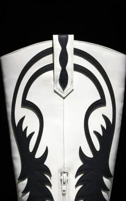 Monochrome Pu Point Toe Contrast Knee High Western Boots