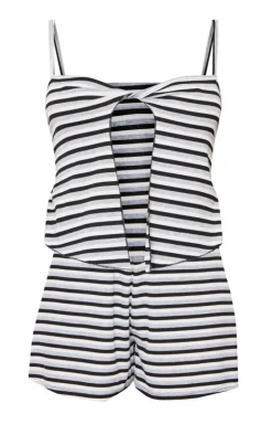 Monochrome Stripe Twist Bust Strappy Cut Out Romper