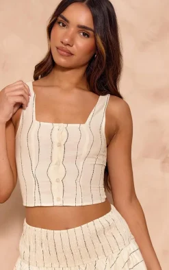 Monochrome Striped Button Front Square Neck Top