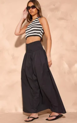 Monochrome Striped Knot One Shoulder Crop Top
