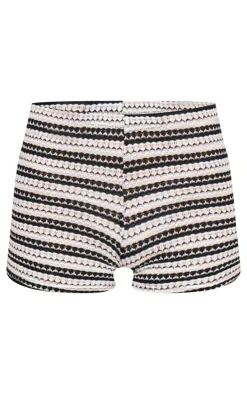 Monochrome Striped Textured Hot Pants