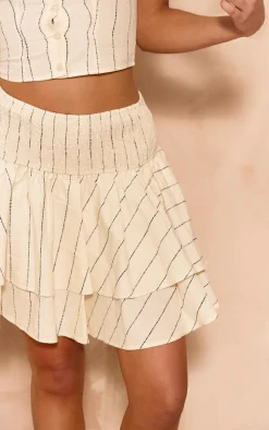 Monochrome Striped Tiered Floaty Mini Skirt