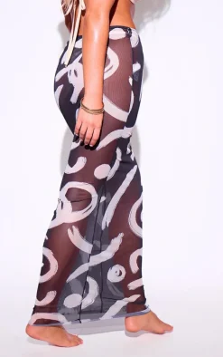 Monochrome Swirl Mesh Maxi Beach Skirt